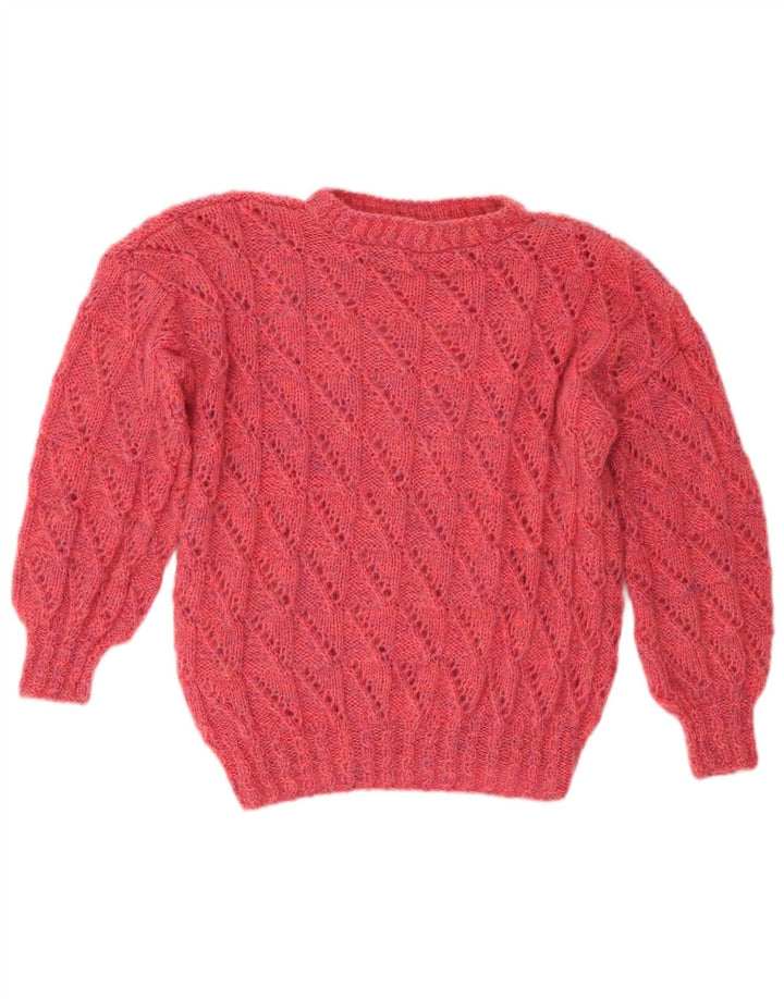 Vintage Damen Pullover mit Rundhalsausschnitt UK 14 Mittelrosa