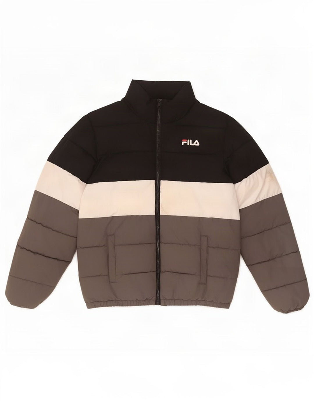 Fila Jungen-grafische wattierte Jacke, 12–13 Jahre, schwarzes Colourblock-Polyester