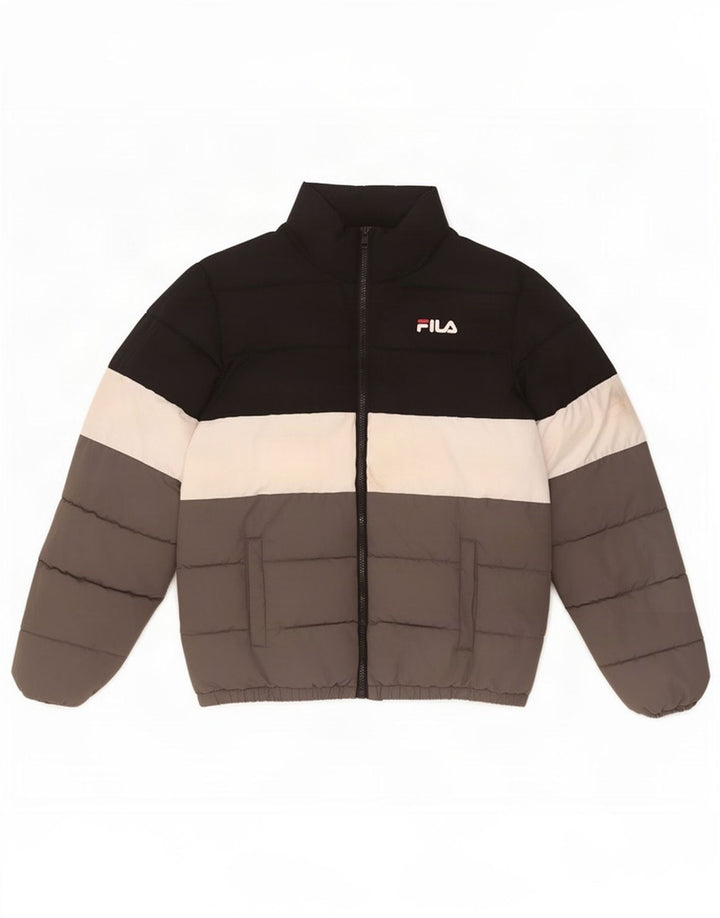 Fila Jungen-grafische wattierte Jacke, 12–13 Jahre, schwarzes Colourblock-Polyester