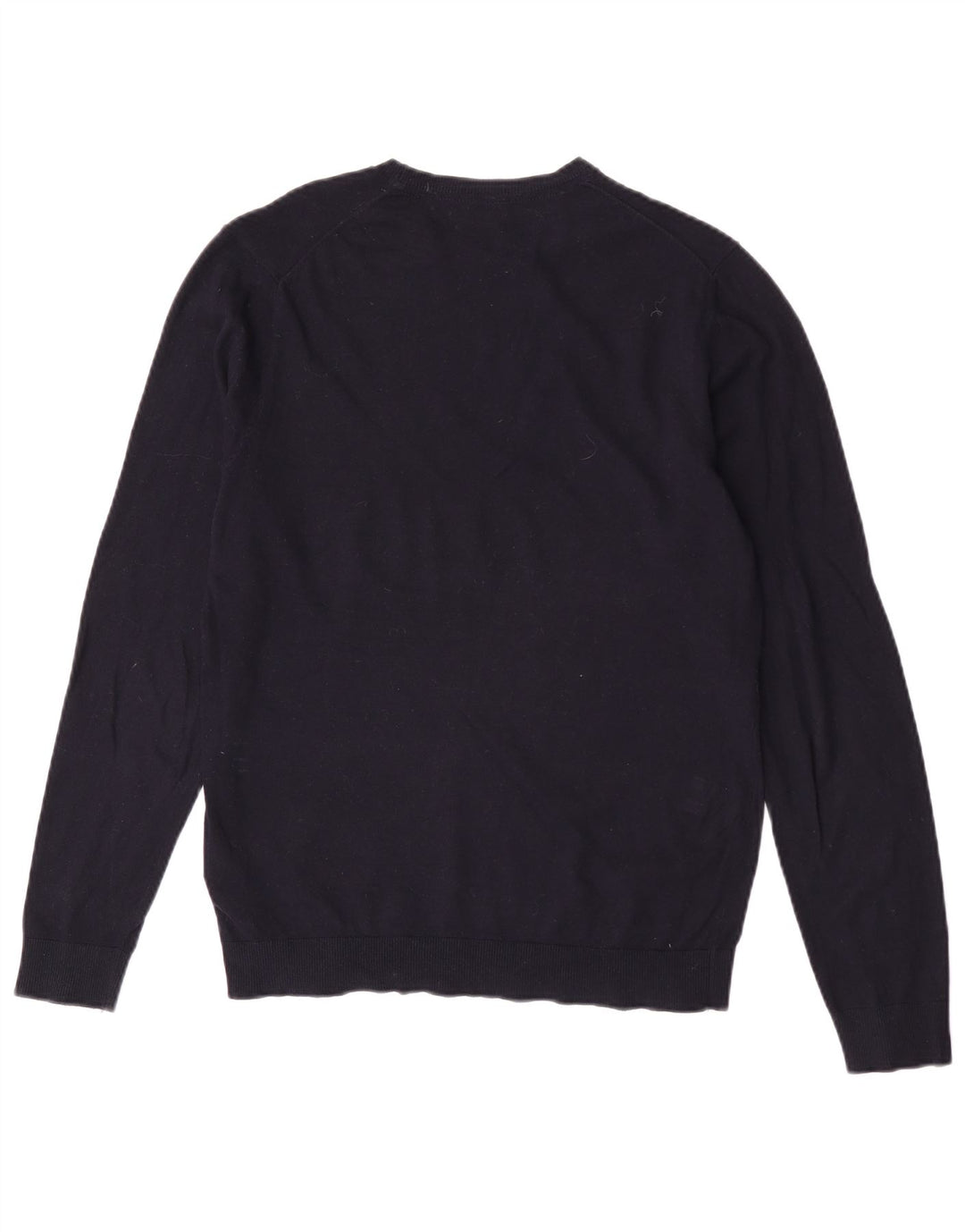 Massimo Dutti Herren-Pullover mit Rundhalsausschnitt, mittelmarineblaue Baumwolle