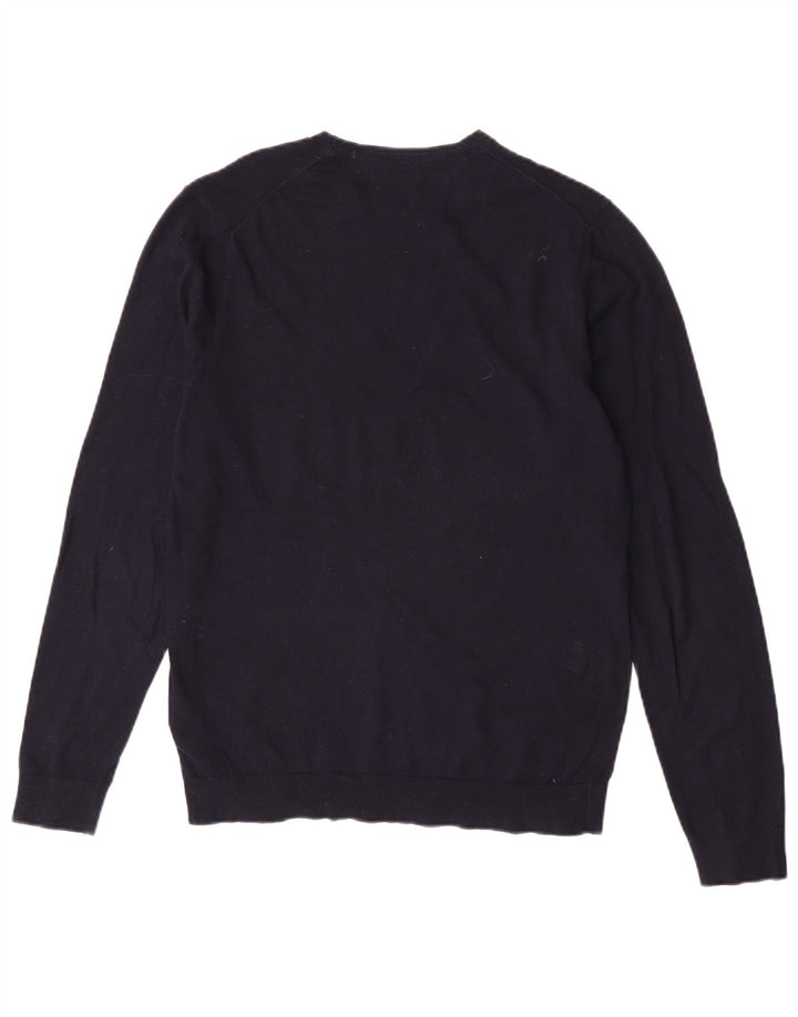 Massimo Dutti Herren-Pullover mit Rundhalsausschnitt, mittelmarineblaue Baumwolle
