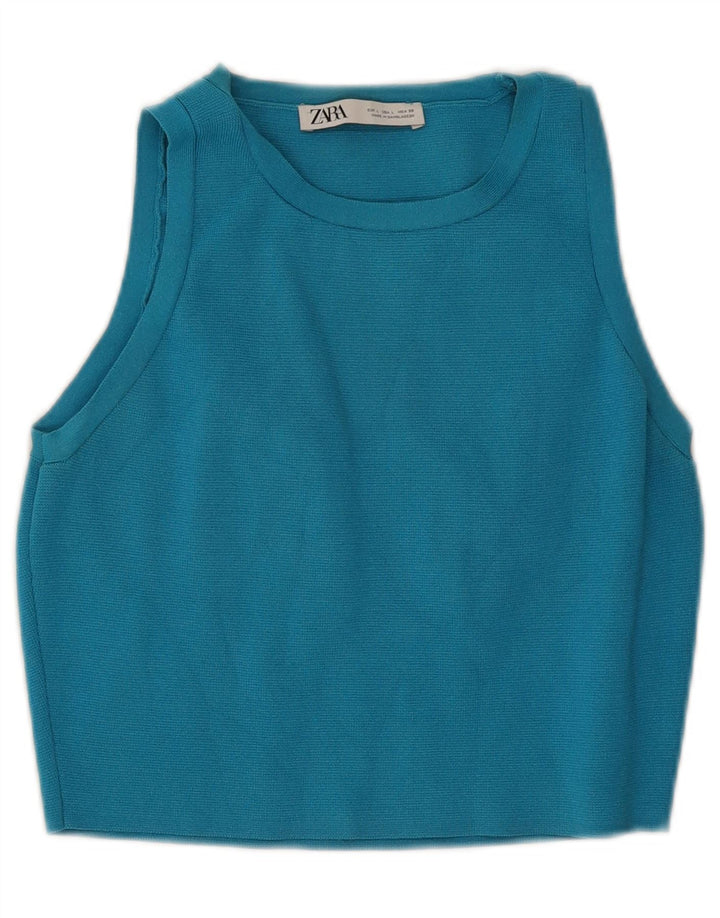 Zara Damen Crop Vest Top UK 14 Große blaue Viskose