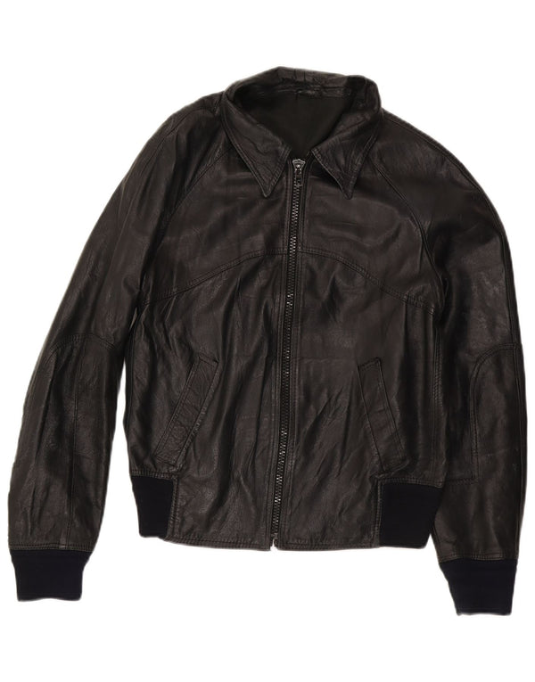 Vintage Damen Bomber Lederjacke IT 50 XL Schwarzes Leder
