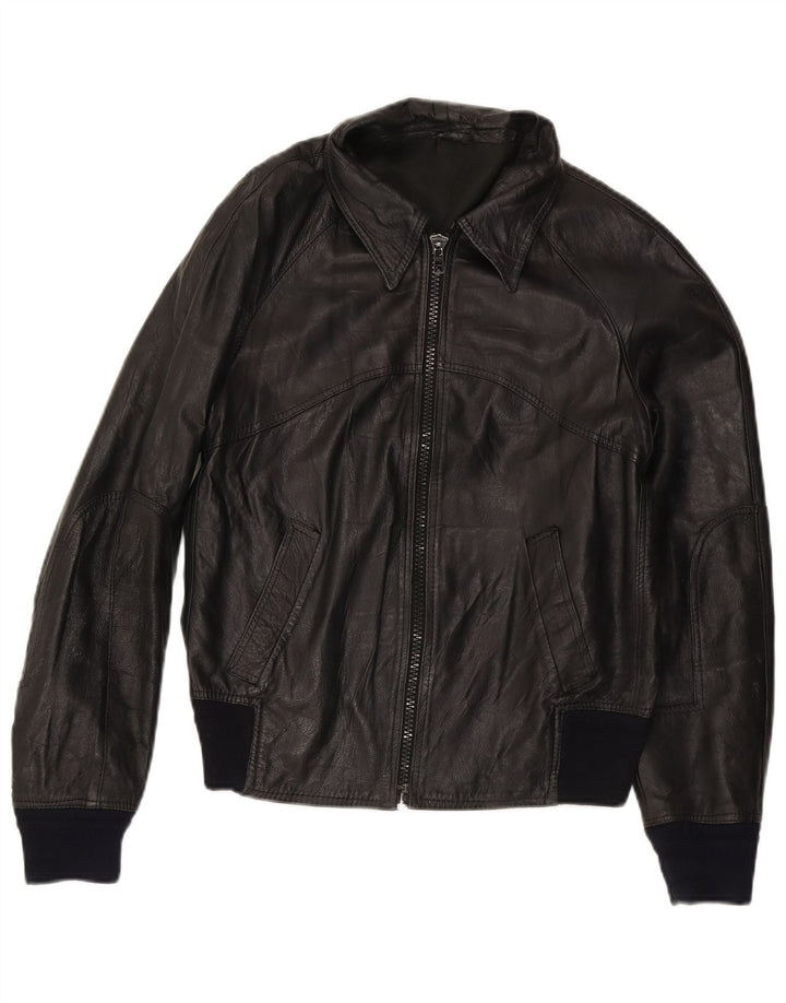 Vintage Damen Bomber Lederjacke IT 50 XL Schwarzes Leder