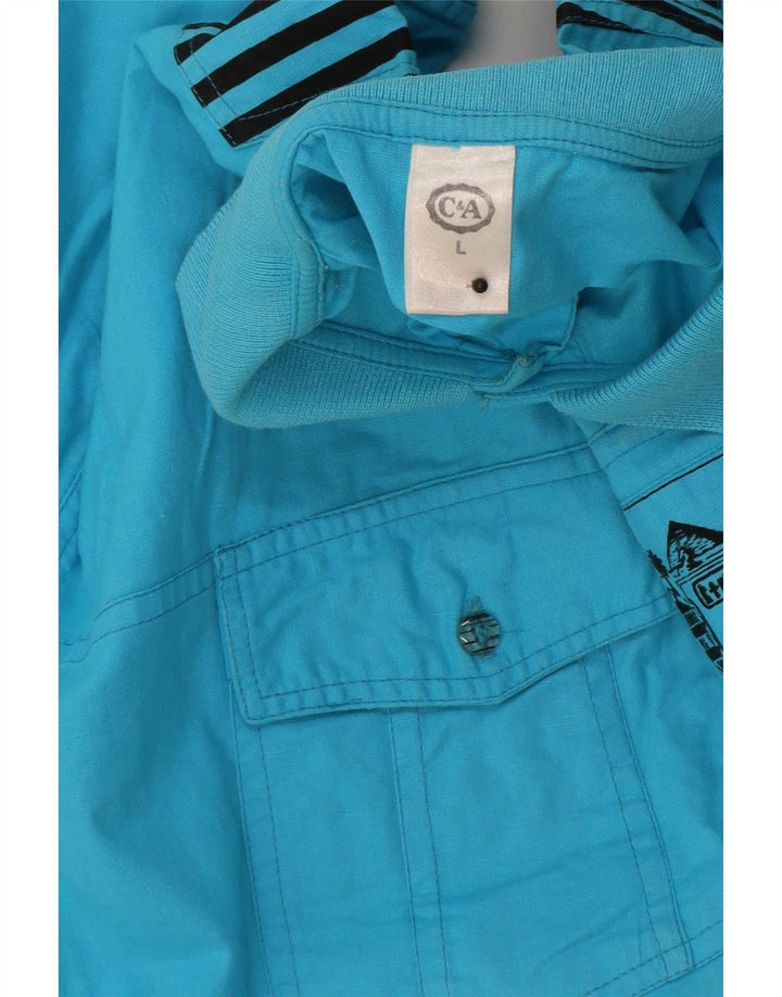 C & A Herren-Kurzarm-Pulloverhemd, Größe L, Blau, Baumwolle