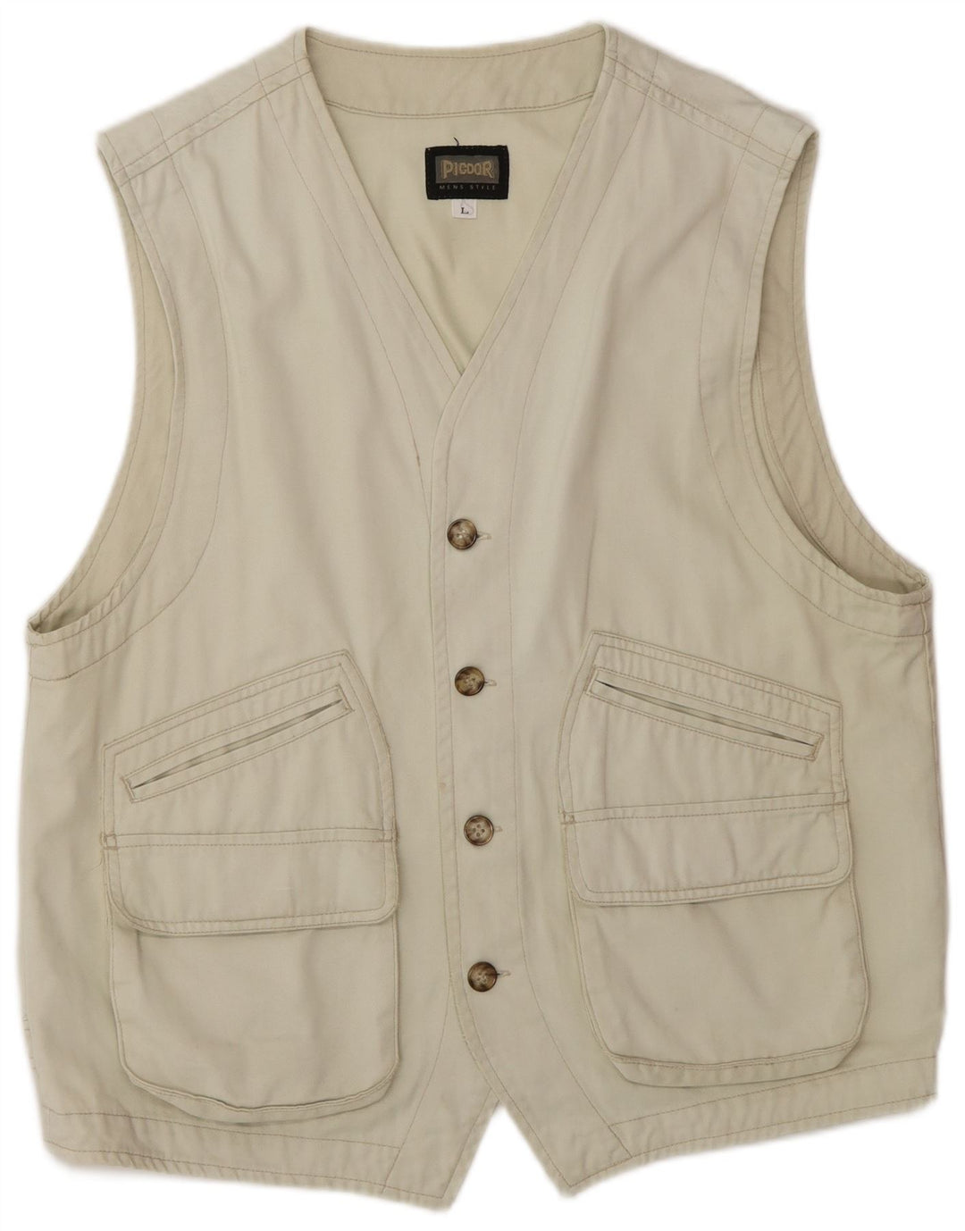 PICDOR Herren-Utility-Gilet UK 40 Large Beige Baumwolle