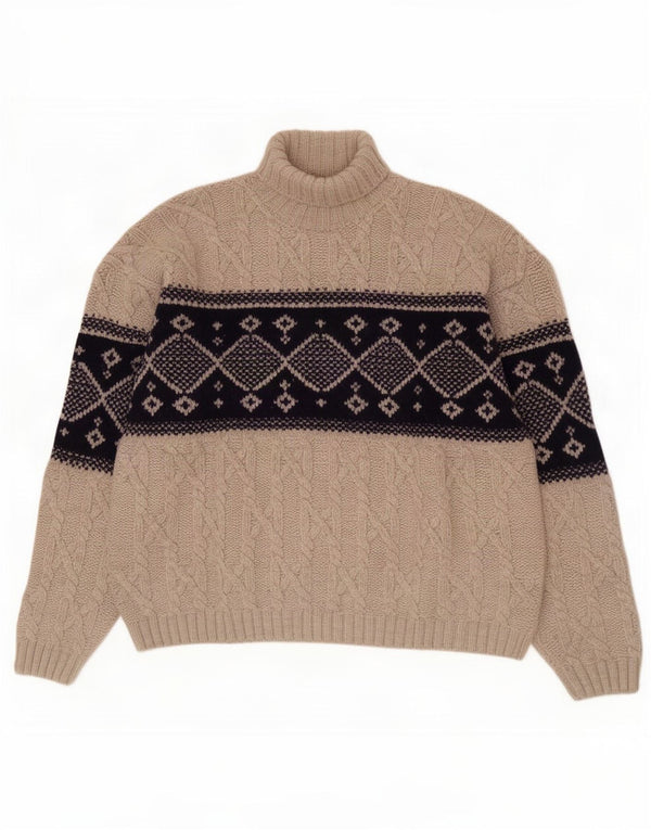 Ocean Star Mens Roll Neck Jumper Sweater IT 50 Medium Grey Geometric Wool