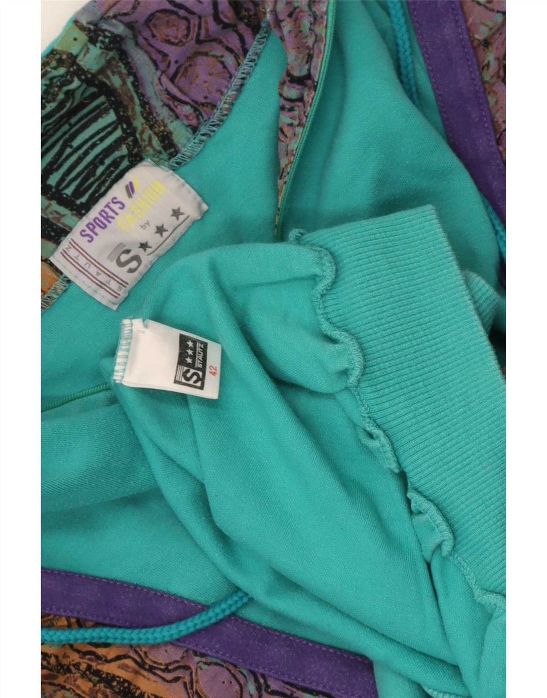 Vintage Damen Sweatshirt mit abstraktem Muster IT 42 Mittelblau