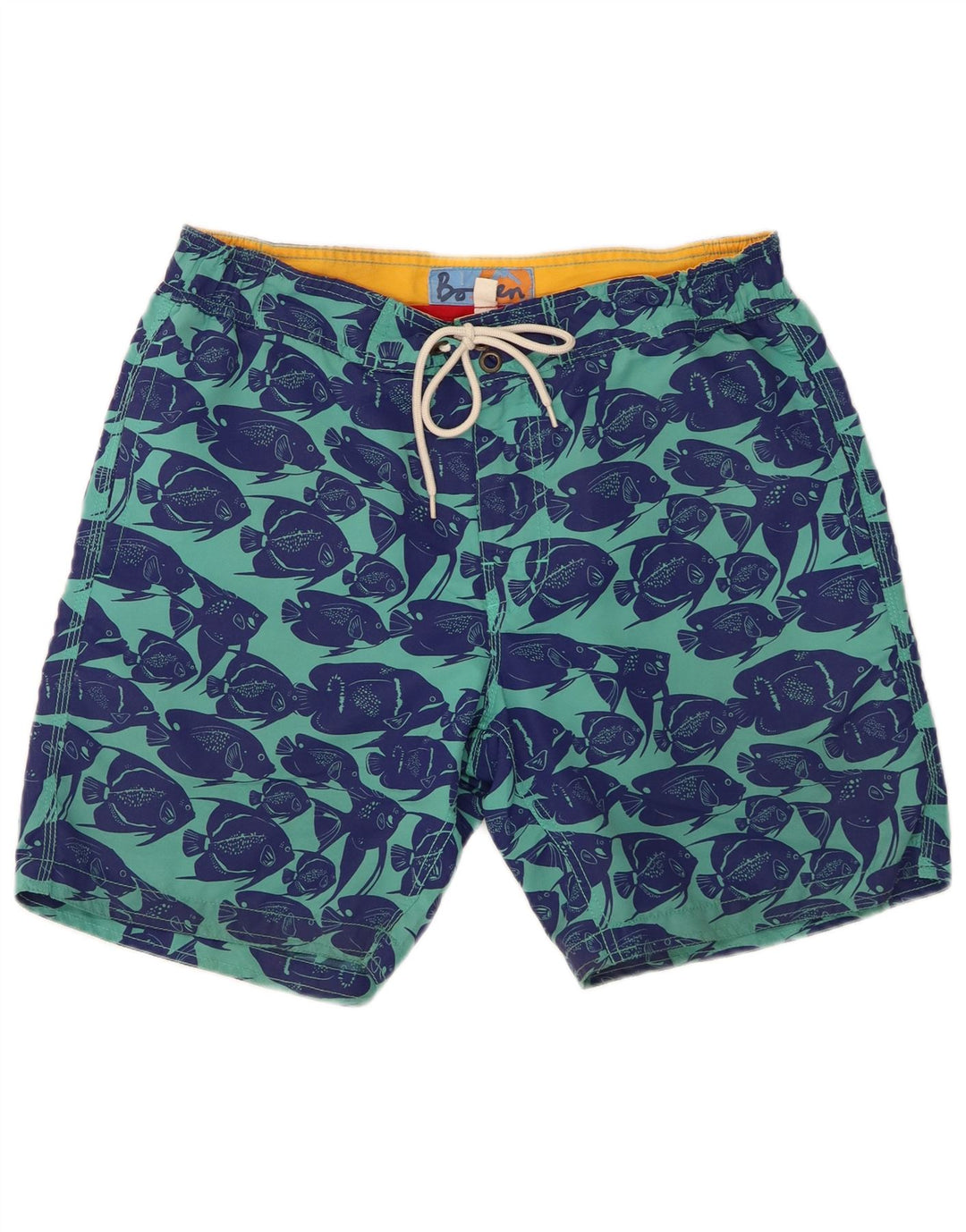 Boden Herren-Badeshorts mit abstraktem Muster, mittelblaues Polyester