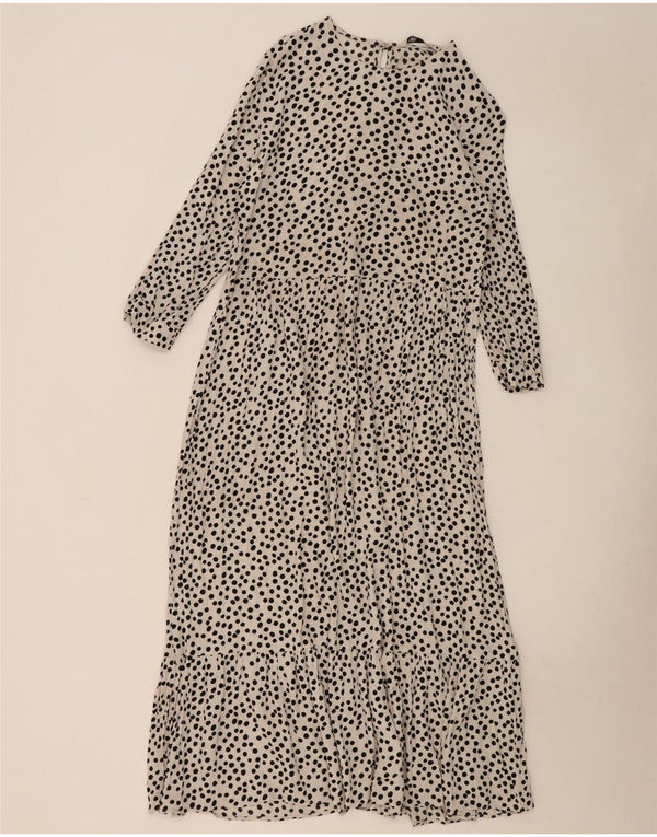 Zara Womens Maxi 3/4 Sleeve Tiered Dress UK 10 Small White Spotted Viscose