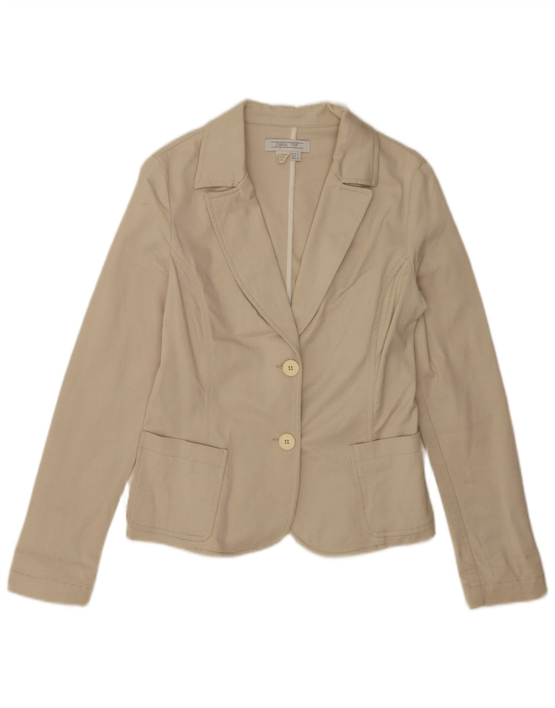 Zara Damen 2-Knopf-Blazerjacke UK 14 Large Beige Baumwolle