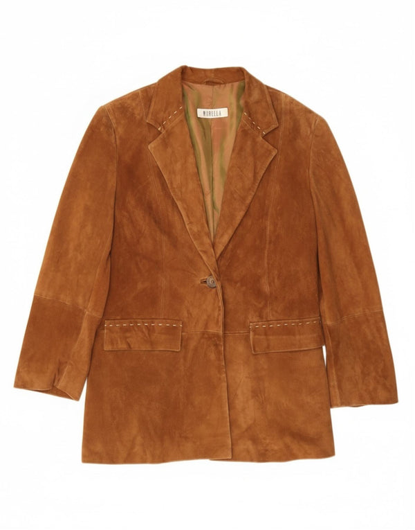 Marella Damen 1-Knopf-Wildleder-Blazerjacke UK 10 Small Beige Leder