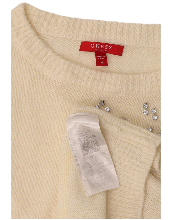 Guess Damen-Pullover mit U-Boot-Ausschnitt, UK 14, Mittelweiß, Acryl