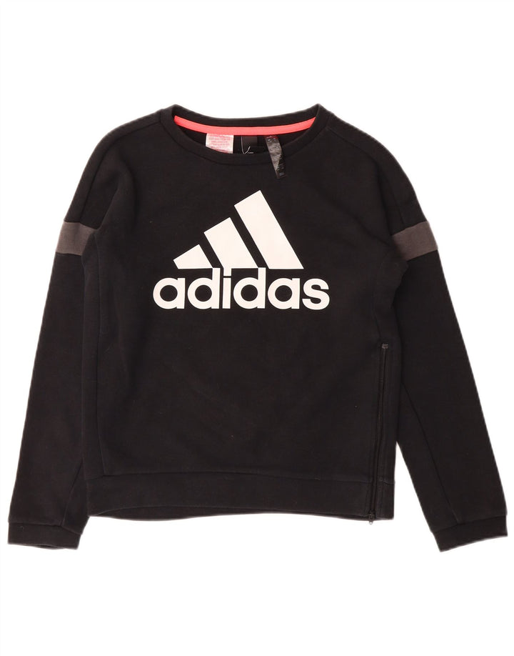 ADIDAS Boys Graphic Sweatshirt Jumper 9-10 Years Black Cotton