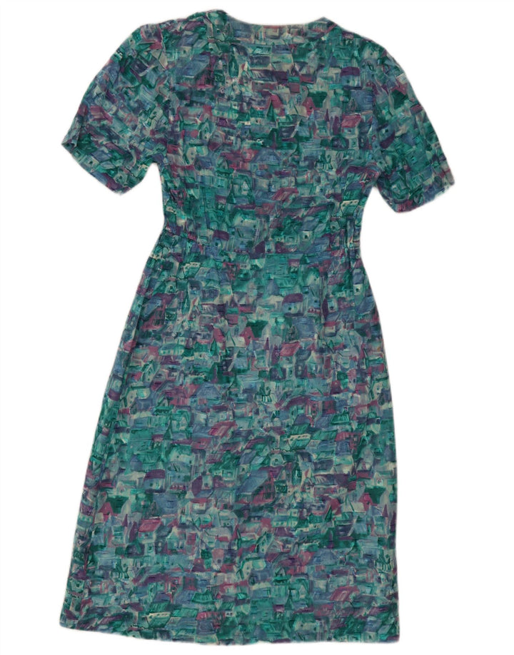 Vintage Damen A-Linienkleid mit abstraktem Muster UK 12 Mittelblau