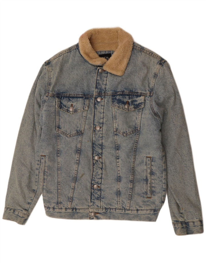 Zara Herren Denim Sherpa Jacke UK 40 Large Blau Polyester