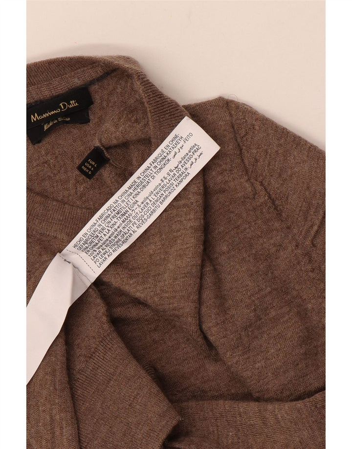 Massimo Dutti Damen-Pullover mit Rundhalsausschnitt, UK 14, große braune Wolle