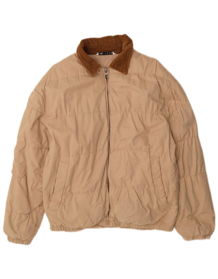 Zara Herren Bomberjacke UK 40 Large Beige Colourblock Polyester
