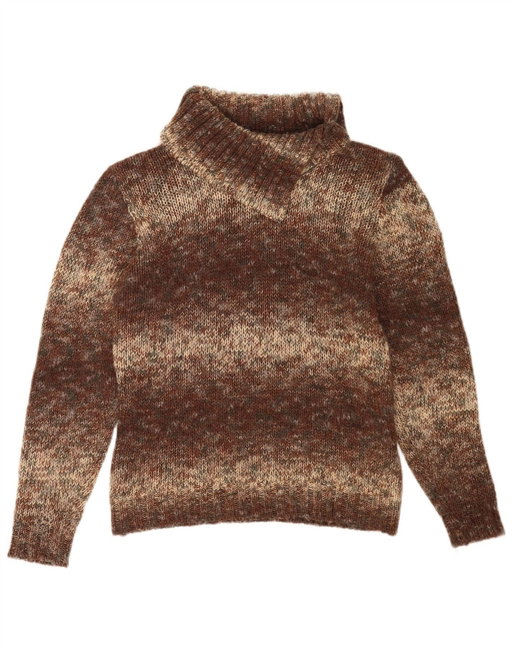Vintage Damen Rollkragenpullover UK 14 Mittelbraun gefleckt