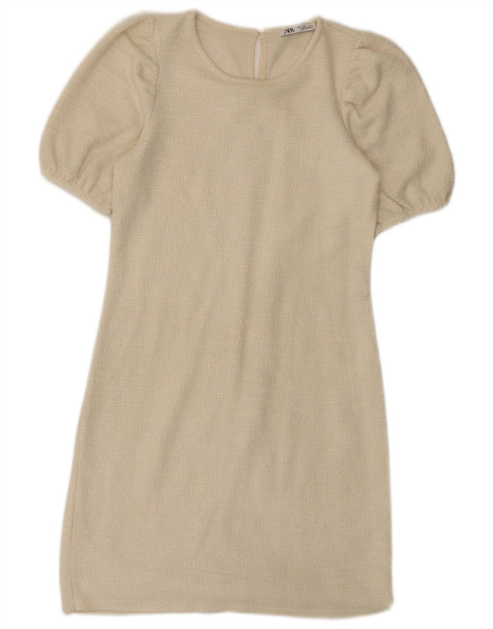 Zara Damen Etuikleid UK 8 Small Off White Cotton