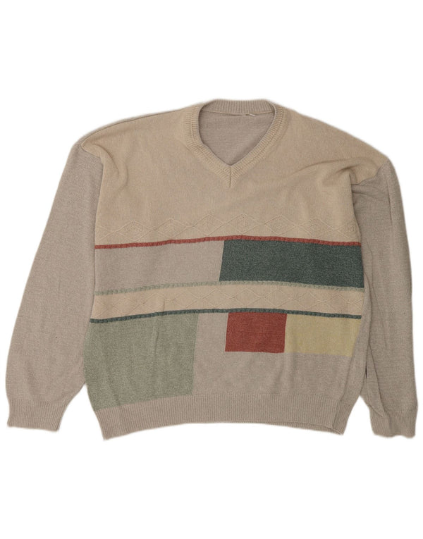 Vintage Herren Pullover mit V-Ausschnitt IT 58 2XL grün geometrisch