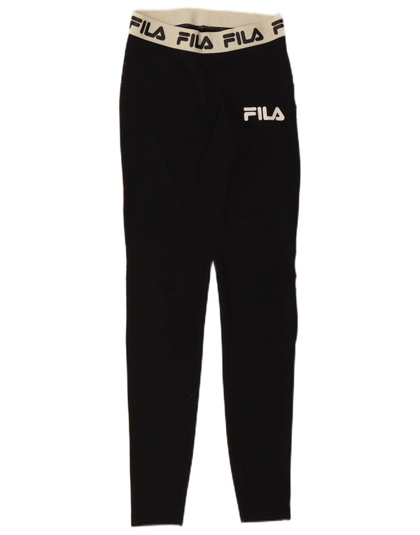 Fila Damen Grafik-Leggings UK 4 XS Schwarzes Colourblock-Polyester