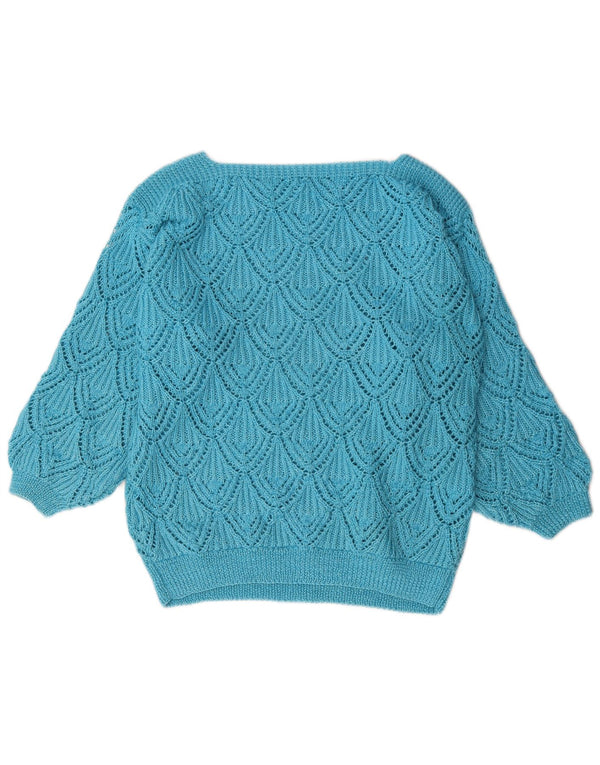 Vintage Damen Pullover mit U-Boot-Ausschnitt, UK 14, Groß, Blau