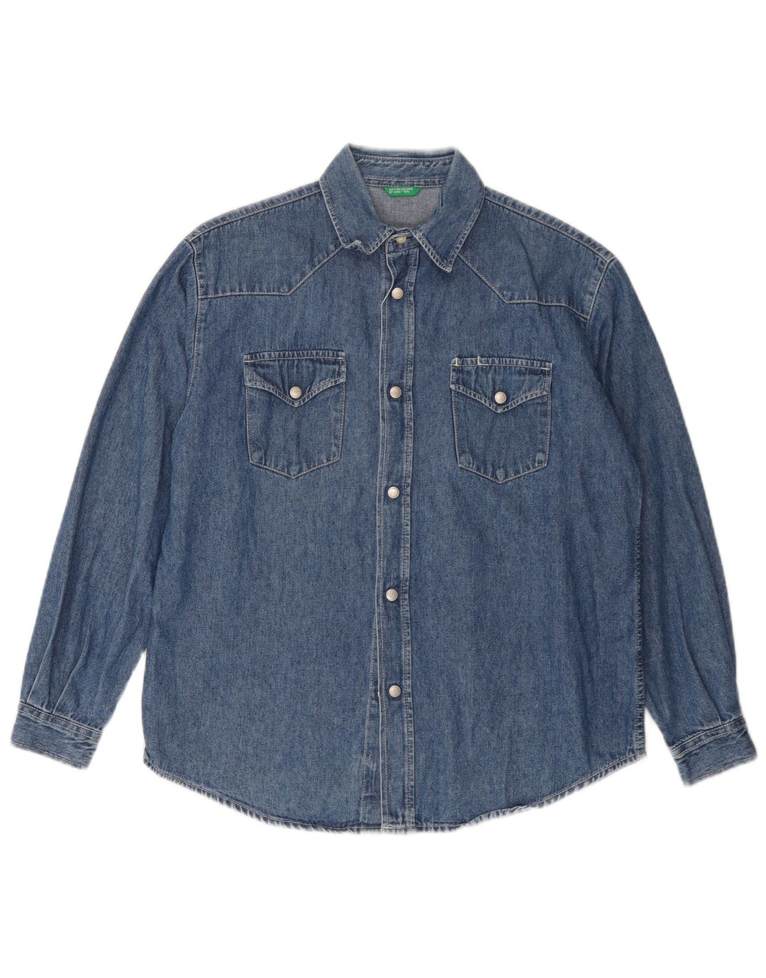 BENETTON Jeanshemd für Jungen, 9–10 Jahre, groß, blaue Baumwolle