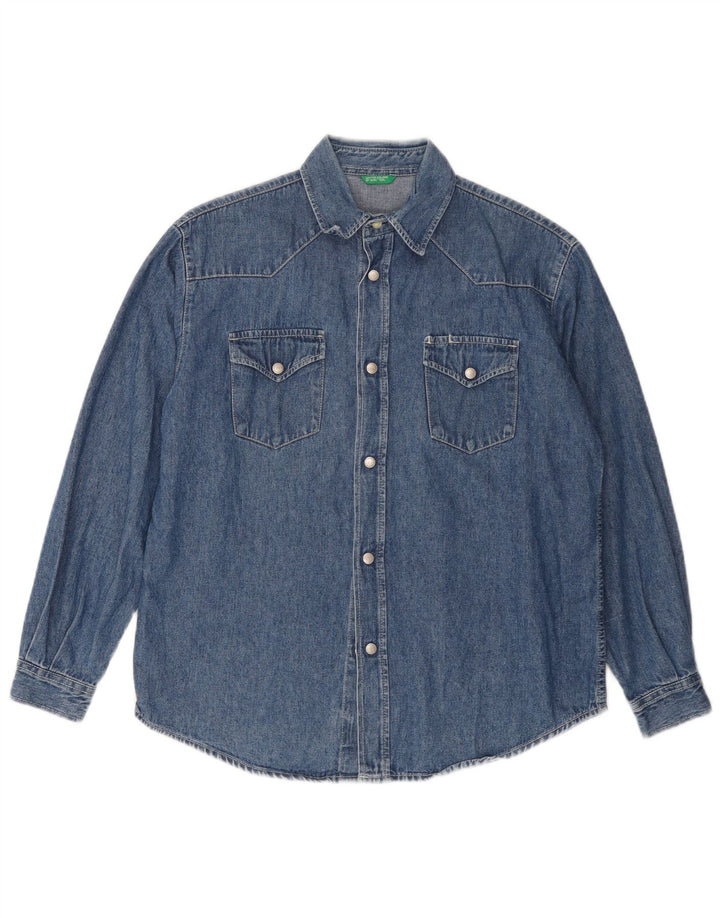BENETTON Jeanshemd für Jungen, 9–10 Jahre, groß, blaue Baumwolle