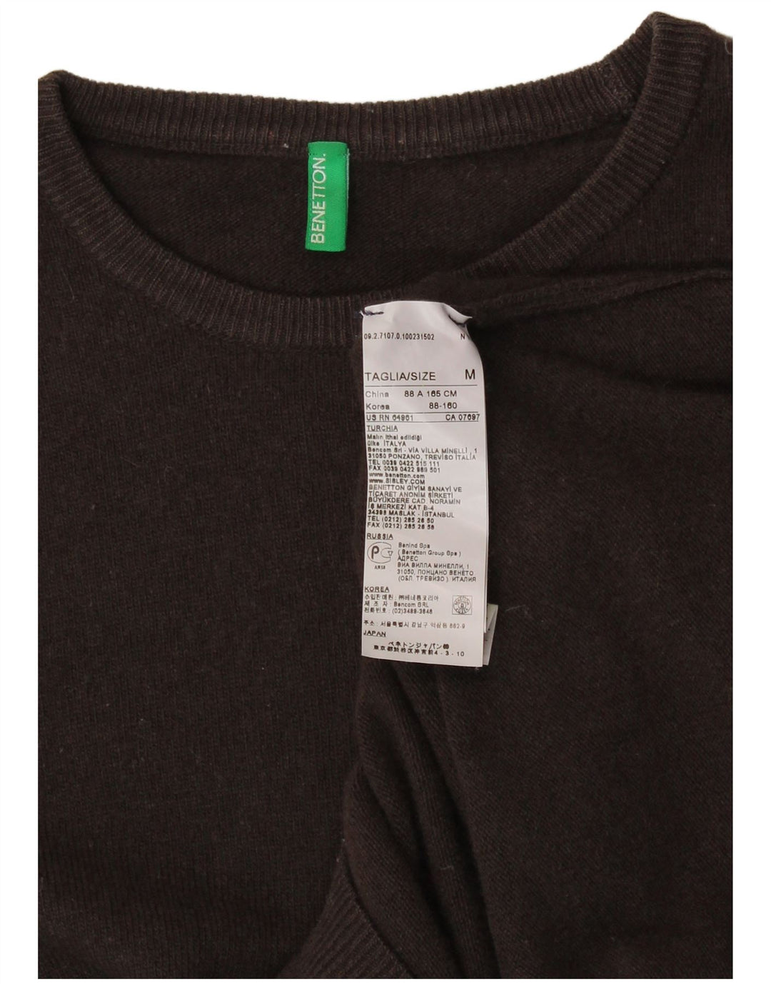 BENETTON Damen-Pullover mit U-Boot-Ausschnitt, UK 12, mittelbraune Wolle