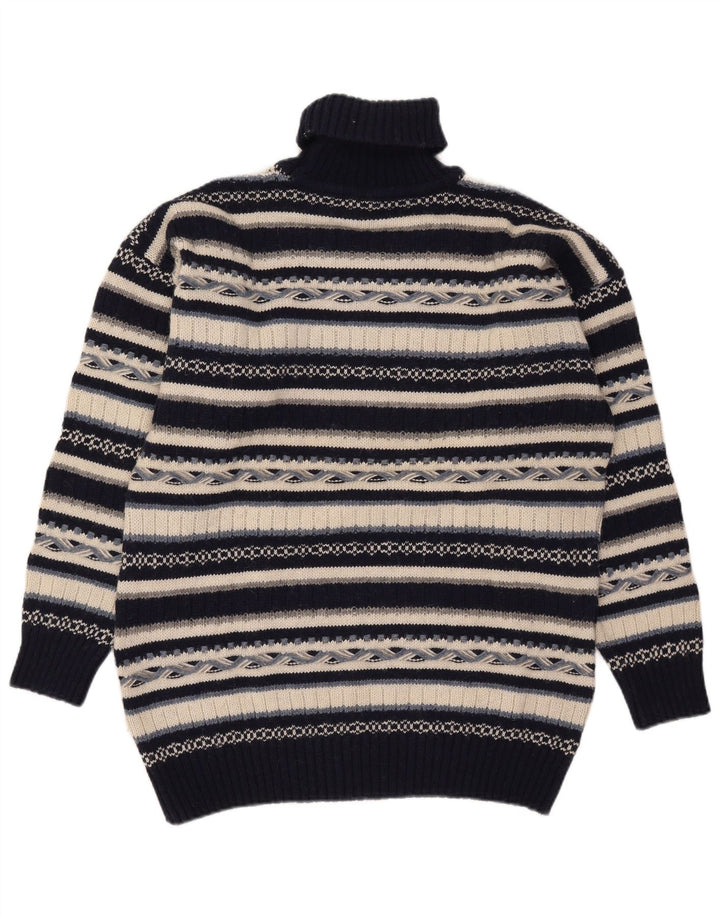 Vintage Herren-Pullover mit Rollkragen, mittelgroß, marineblau, gestreift, Wolle