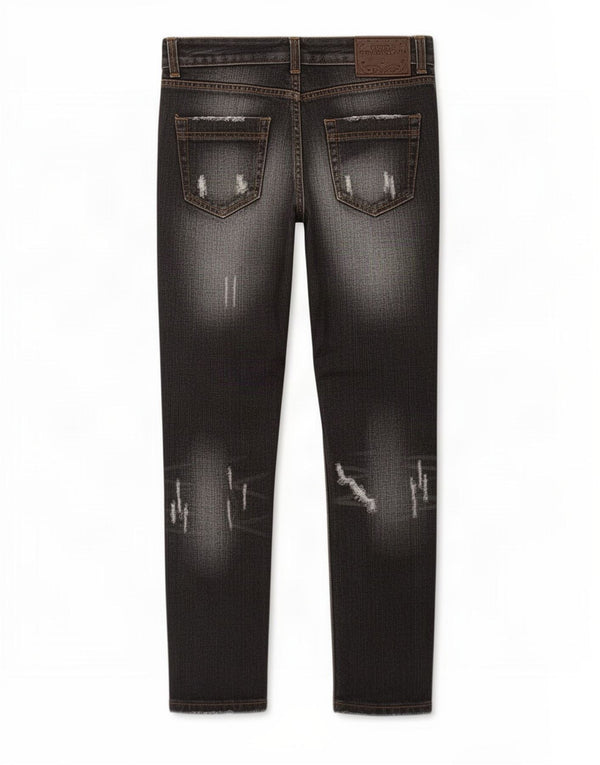 Germano Zama Damen Distressed Tapered Jeans, Größe S, W28, L28, Schwarz