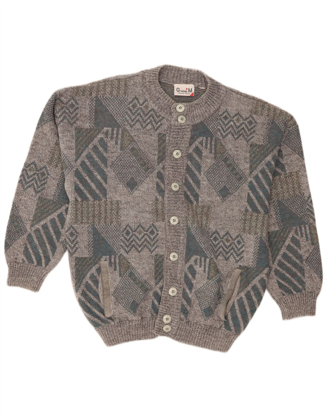 Gianni Herren-Strickjacke mit lockerer Passform, mittelgrau, geometrisch