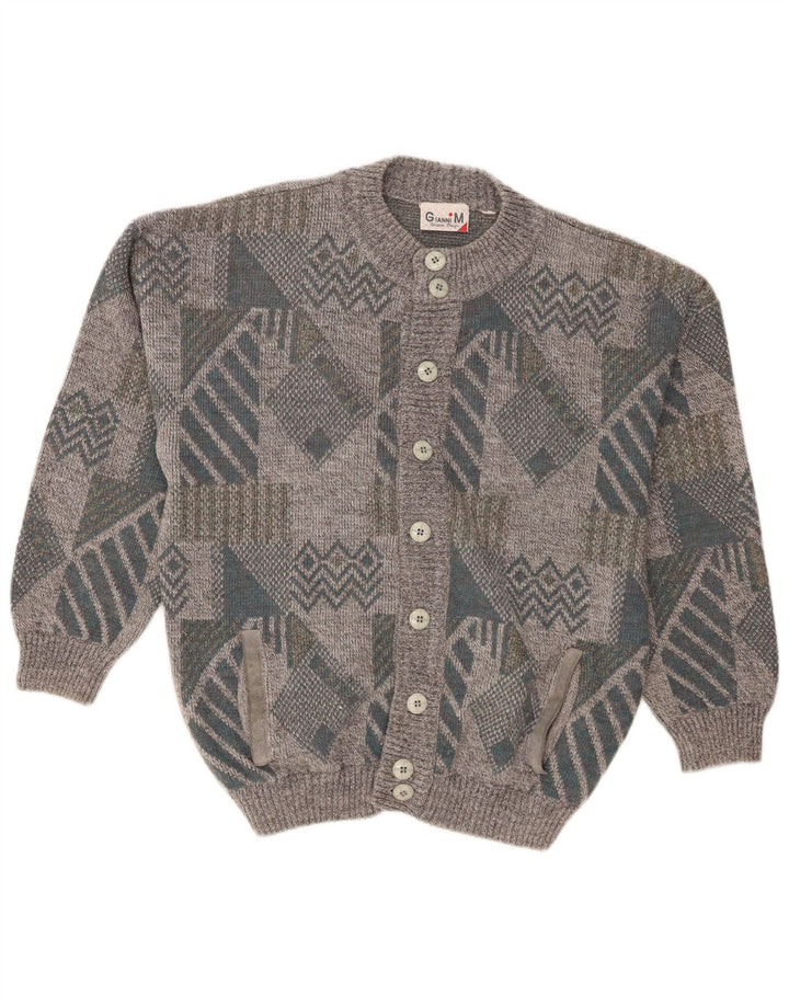 Gianni Herren-Strickjacke mit lockerer Passform, mittelgrau, geometrisch