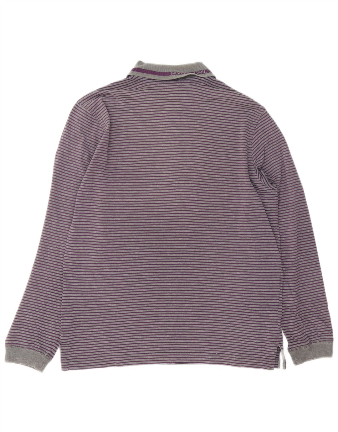 North Sails Herren-Langarm-Poloshirt aus mittelgrauer Nadelstreifen-Baumwolle