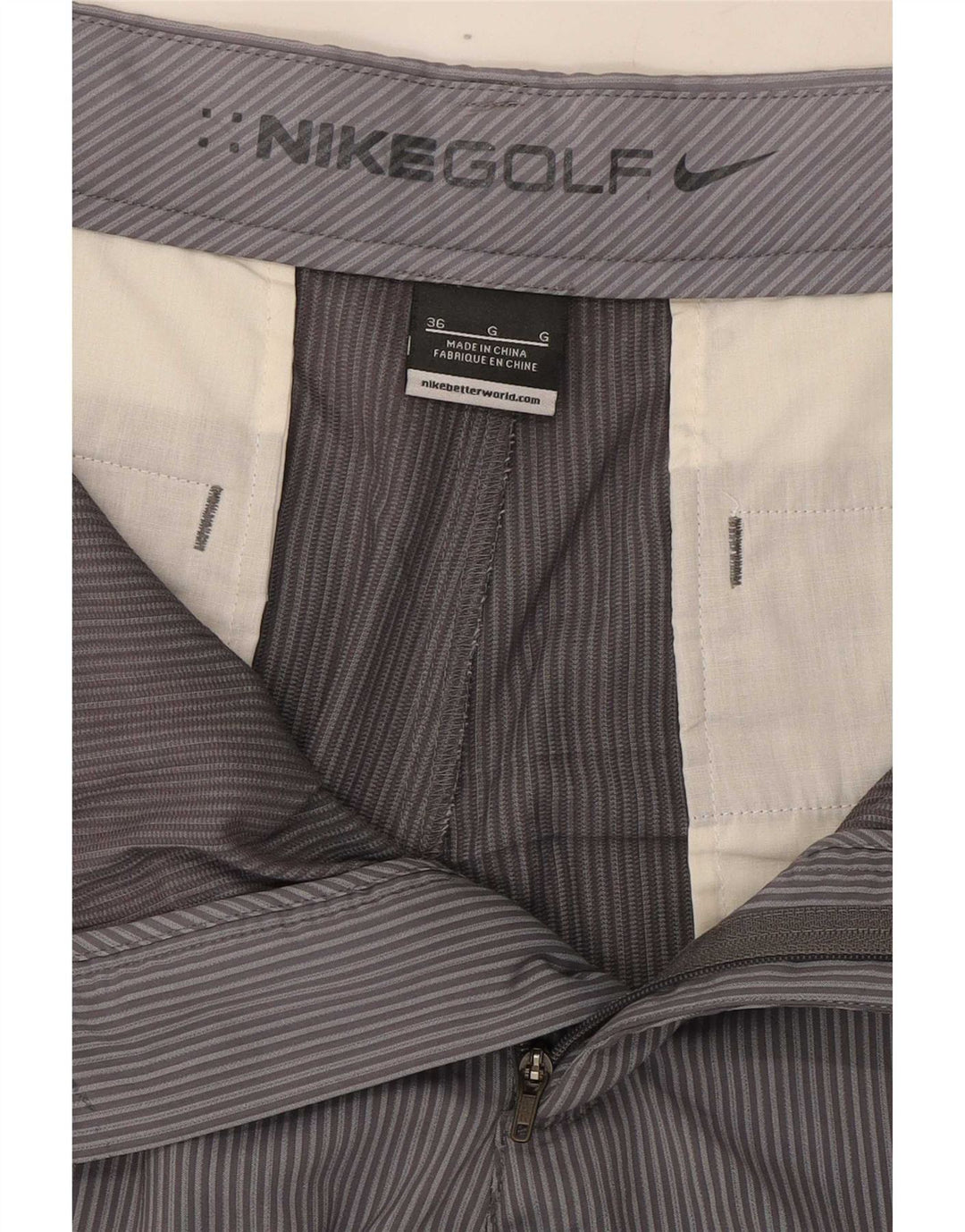 Nike Herren-Golf-Chinoshorts W36, großes graues Nadelstreifen-Polyester
