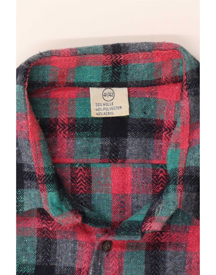 Vintage Herren-Flanellhemd, Größe 41/42, großes türkisfarbenes Karo-Polyester