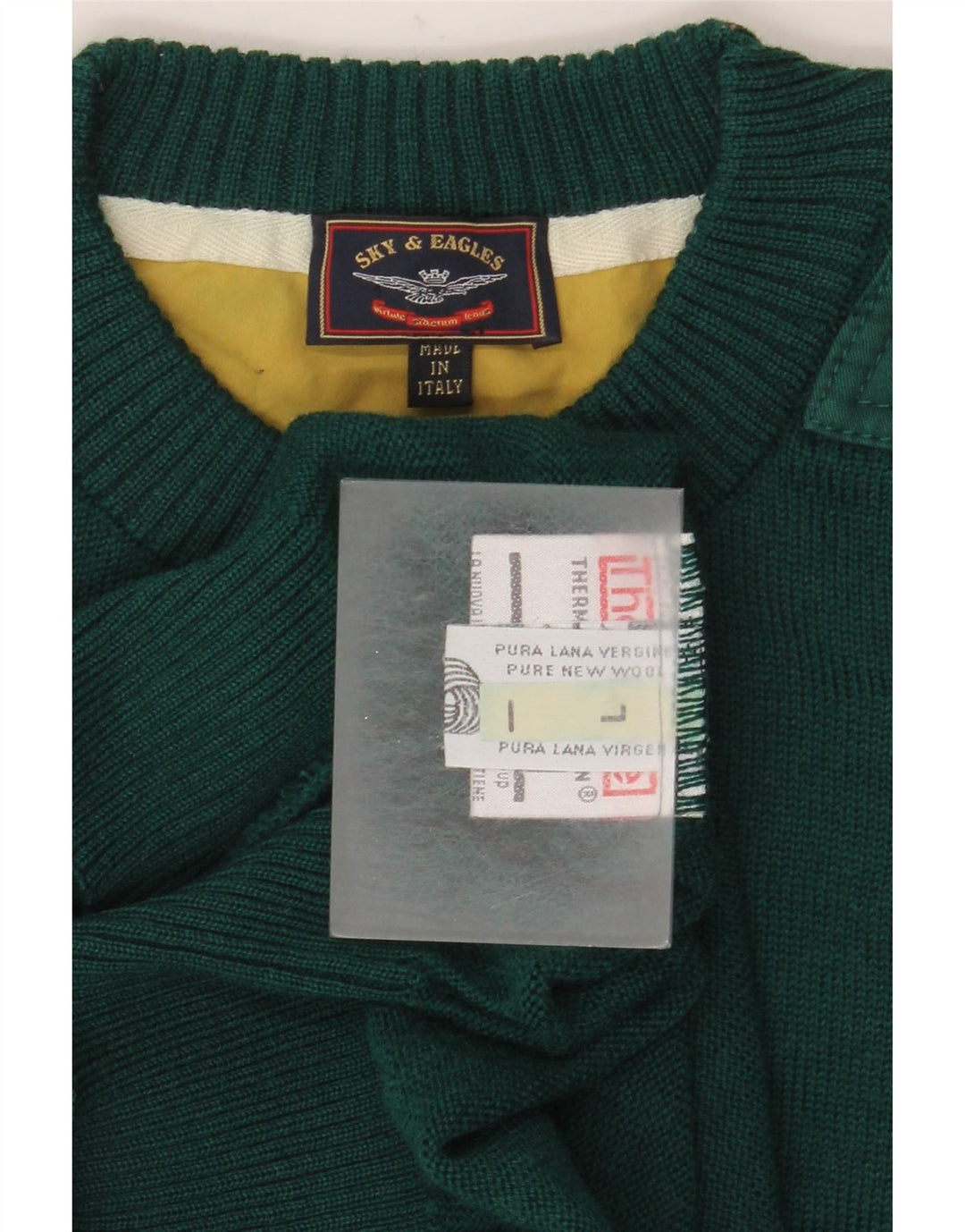 Vintage Herren Pullover mit Rundhalsausschnitt, groß, grüne Schurwolle