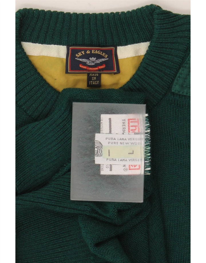 Vintage Herren Pullover mit Rundhalsausschnitt, groß, grüne Schurwolle