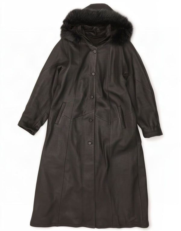 Vintage Damen Ledermantel mit Kapuze UK 20 2XL Khaki