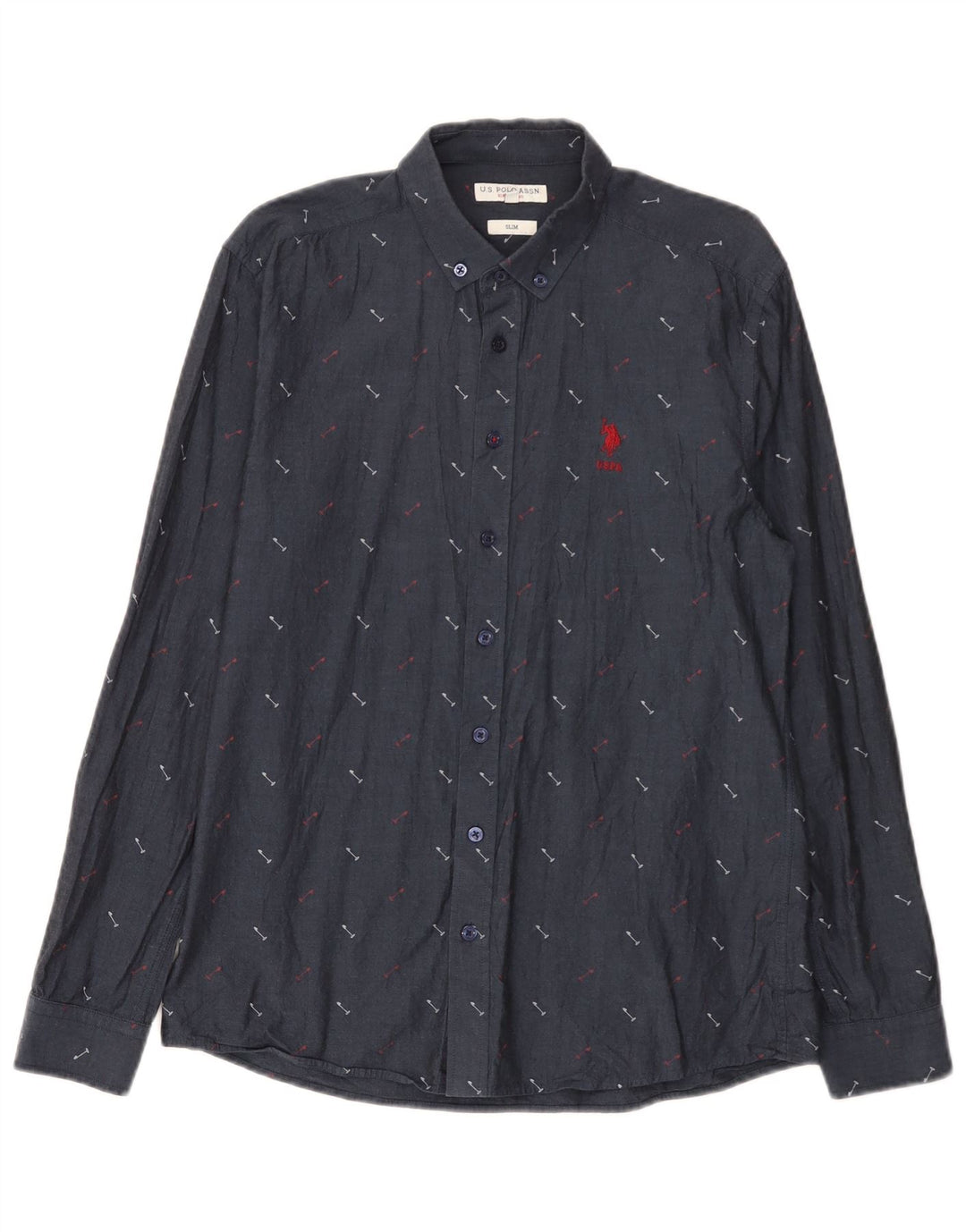 U.S. Polo Assn. Slim-Hemd für Herren mit abstraktem Muster, mittelblau, aus Baumwolle