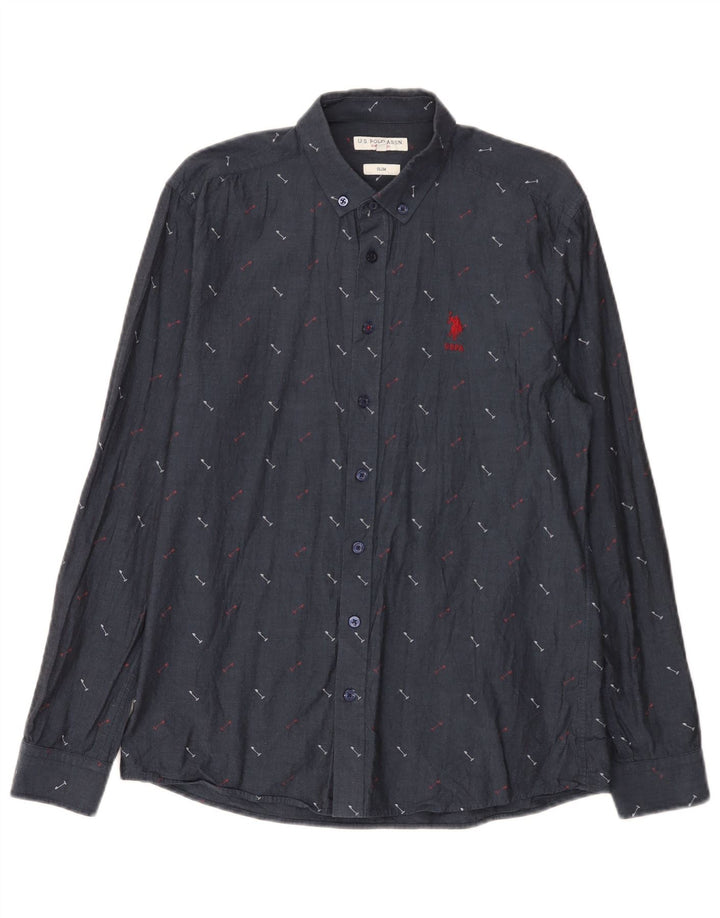 U.S. Polo Assn. Slim-Hemd für Herren mit abstraktem Muster, mittelblau, aus Baumwolle