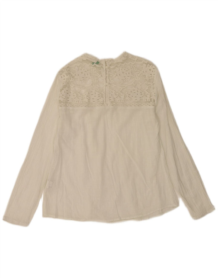 Benetton Damen-Blusenoberteil, langärmelig, übergroß, UK-Größe 10, Größe S, weiße Baumwolle