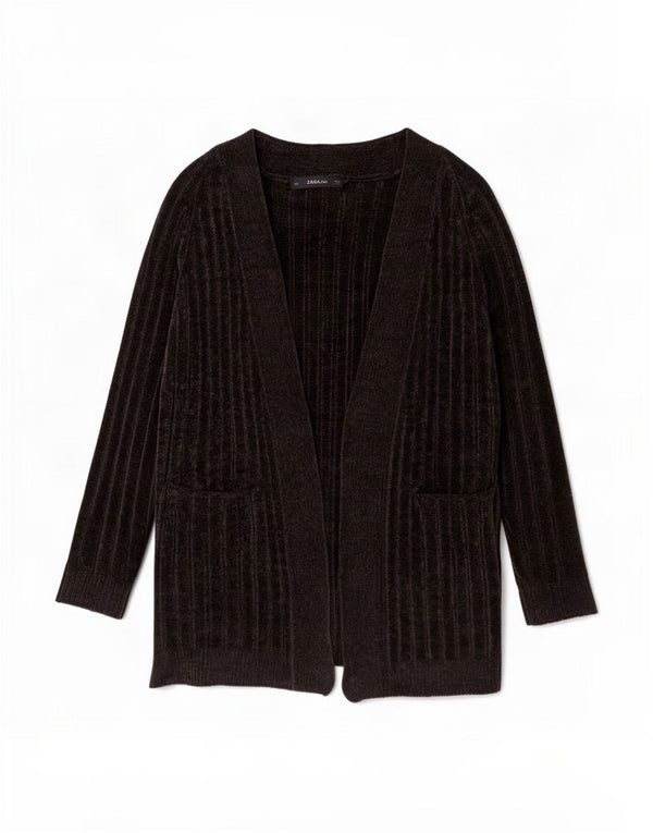Zara Damen-Strickjacke, übergroß, lang, Gr. 14, mittelmarineblau