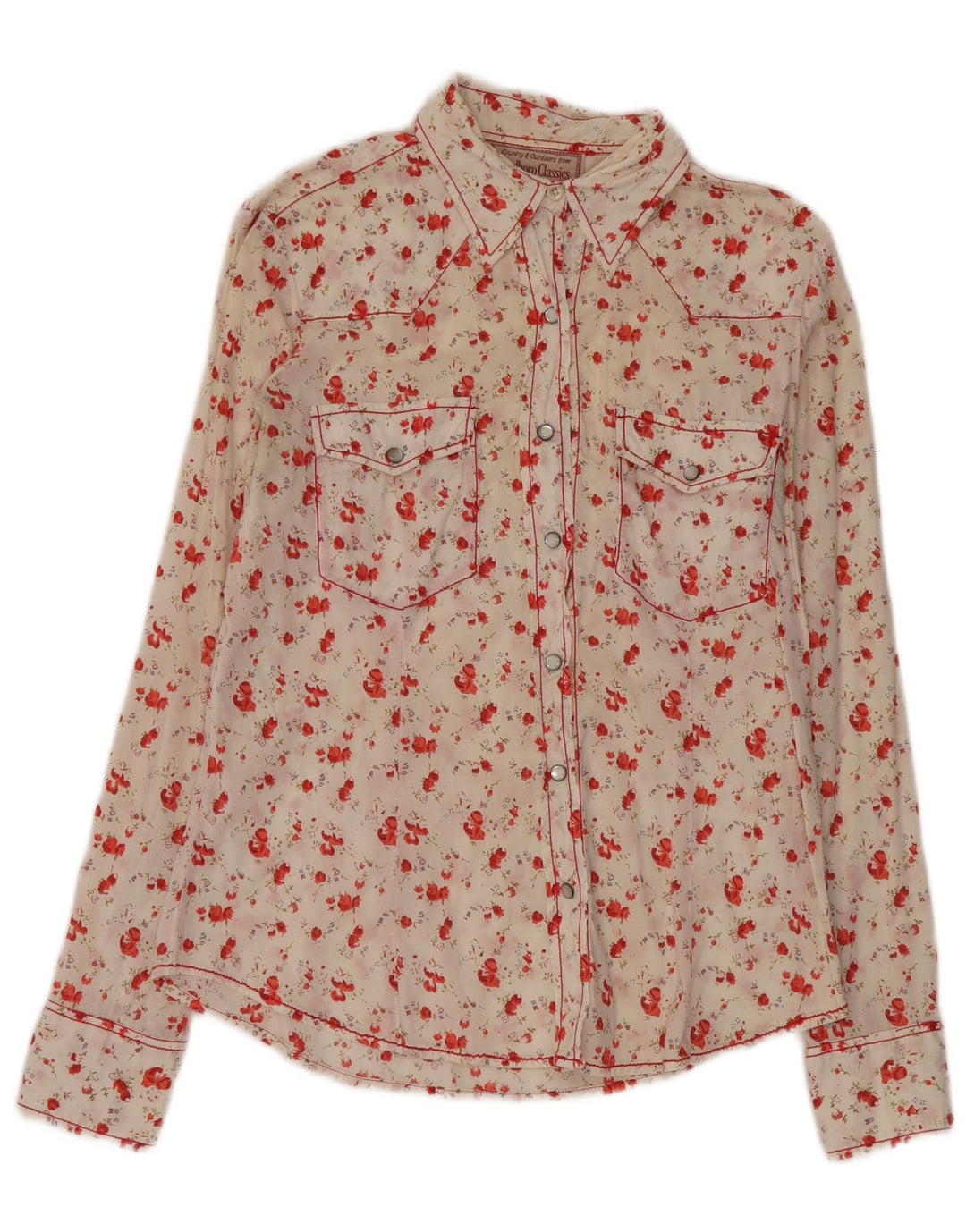 Marlboro Classics Damen-Hemdbluse mit regulärer Passform, UK 14, Mittelweiß mit Blumenmuster