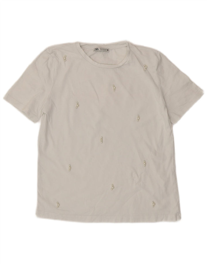 ZARA Damen T-Shirt Top UK 8 Small Weiß