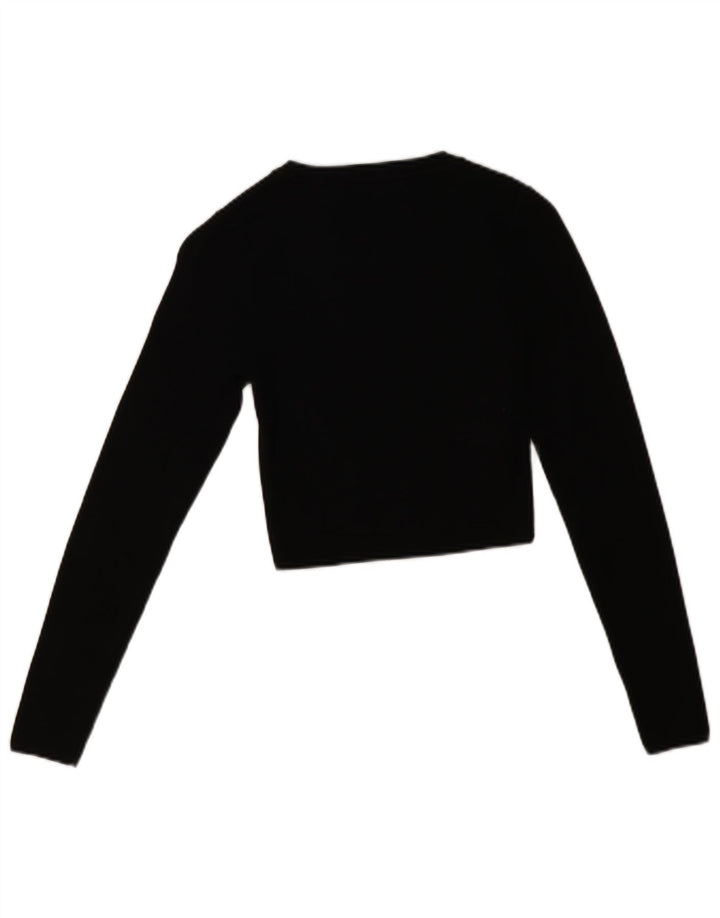 Zara Damen Crop Crew Neck Pullover Pullover UK10 Small Schwarz Viskose