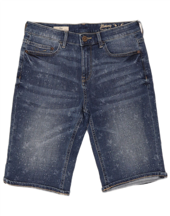 MANTARAY Womens Abstract Pattern Denim Shorts UK 10 Small W28  Blue Cotton