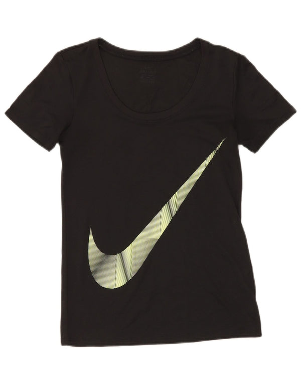 Nike Damen Dri Fit Graphic T-Shirt Top UK 10 Small Schwarz