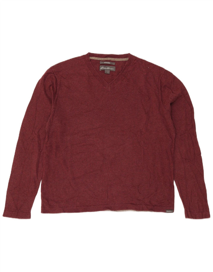 Eddie Bauer Herren-Pullover mit V-Ausschnitt, mittelgroße Baumwolle, Burgunderrot